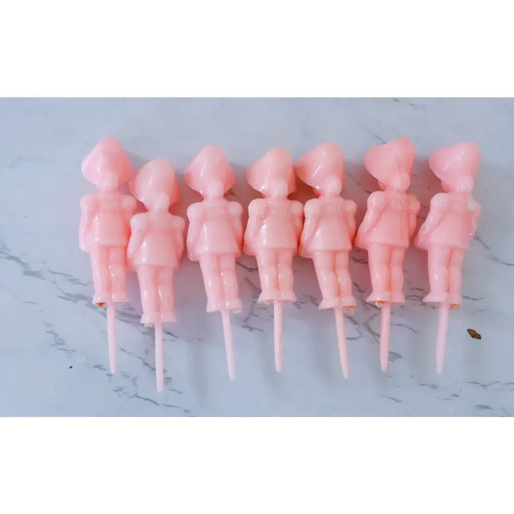 VTG Set of 7 Pink Bonnet Girl Cake Topper Candle Holder Kids Birthday Retro MCM